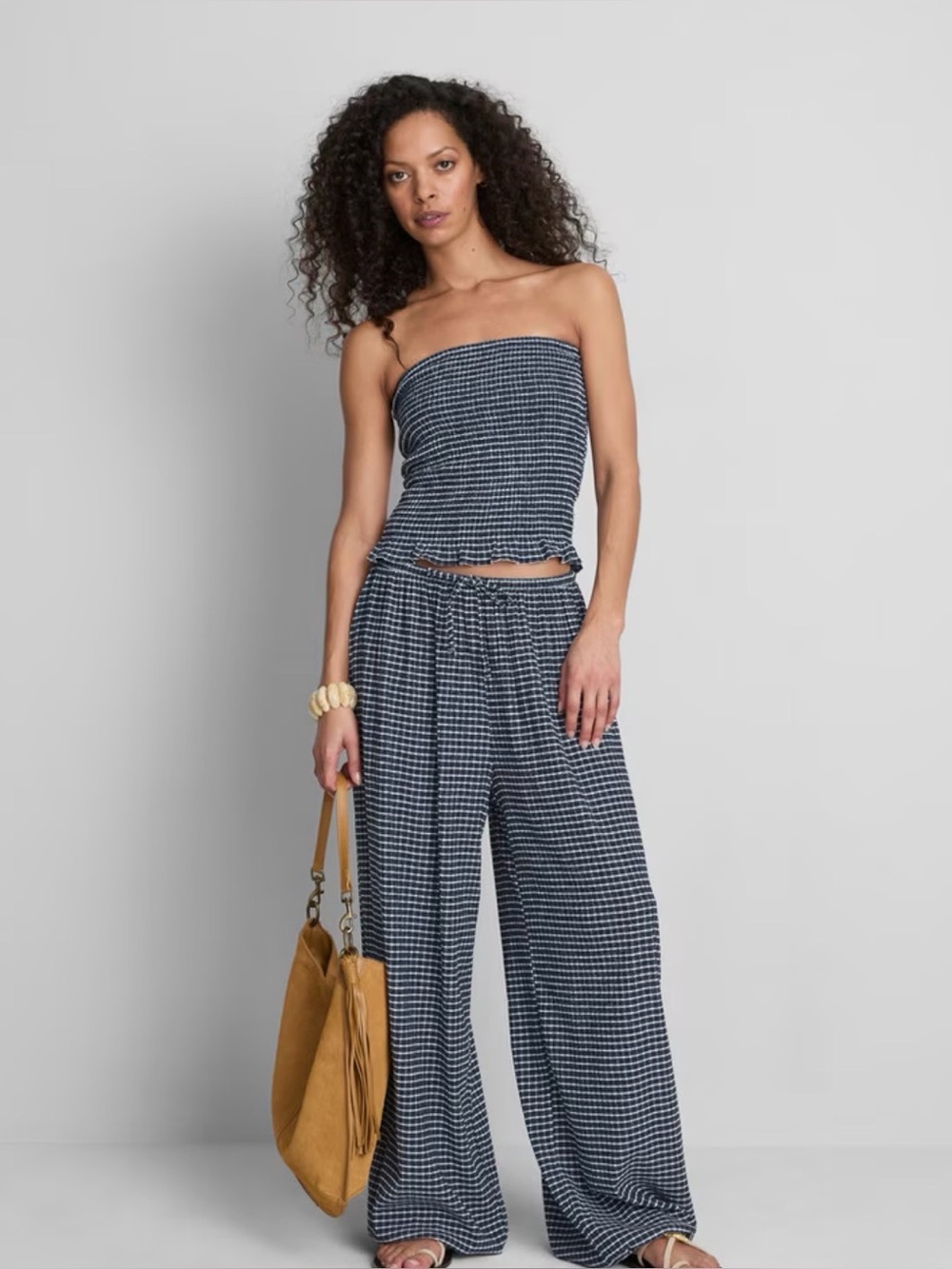 Paula Echevarría Gingham Wide Leg Trousers
